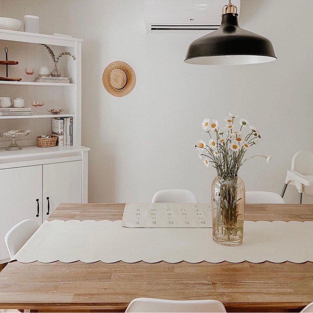 New in box, table runner in ivory scallop